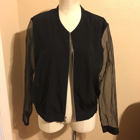 Express Jackets & Blazers - Black Bomber Jacket with Mesh sleeves Sz M